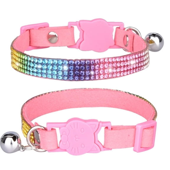 Breakaway Cat Collars with Bell - Adjustable Safe Pet Collar Velvet Kitty Collar with Bling Rhinestone