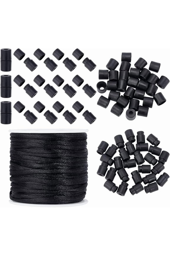 Breakaway Clasps with Lanyard String 30pcs 20x11mm Black Safety Clasp Bead Barrel Connector Clasp with 2mm x 10.9 Yard Cord for DIY Necklace Bracelet Necklace Clasp Jewelry