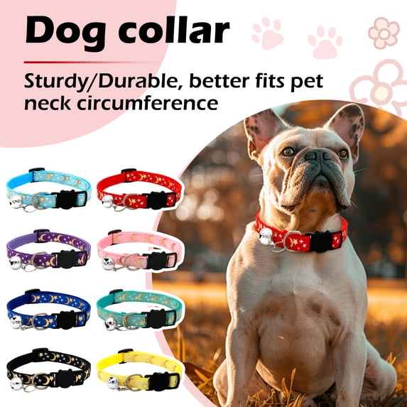 Breakaway Pet Collar with Bell Stars Moon Pattern Adjustable Safety Cat Collars for Kittens Small Dogs Glow in the Dark Night Safety Neckwear Accessory Red