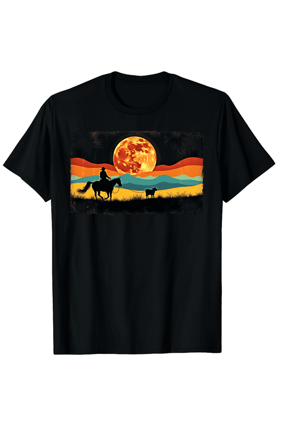 Breakaway Roping Cowboy Retro Rodeo Graphic Calf Roping Graphic Black T-Shirt for Men and Women