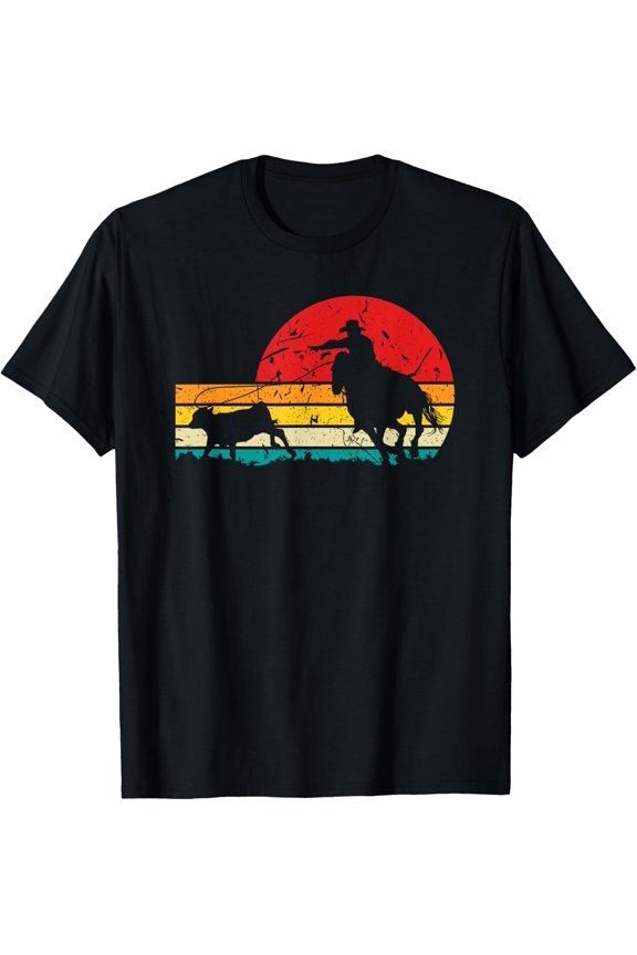 Breakaway Roping Cowboy Retro Rodeo Graphic Calf Roping T-Shirt Unisex S-5XL Hot Trending Shirt Birthday Gift