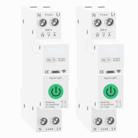Breaker, 1-63A Adjustable Wifi Breaker for Whole House Monitoring, APP Remote Control Monitor Voltage Power Energy Usage, Compatible with Alexa Google Home(2 PCS)