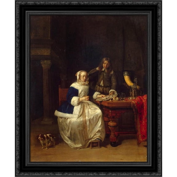 Breakfast 20x24 Black Ornate Wood Framed Canvas Art by Metsu, Gabriel