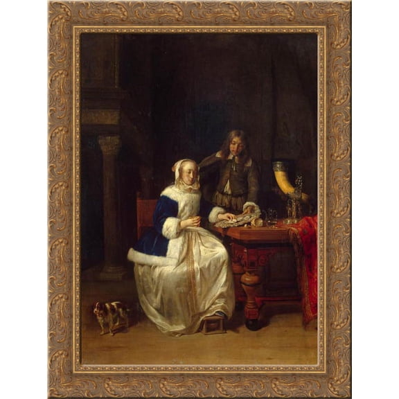 Breakfast 20x24 Gold Ornate Wood Framed Canvas Art by Metsu, Gabriel