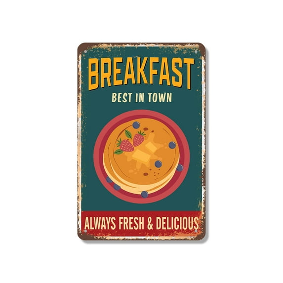 Breakfast 7 Inch x 10 Inch Novelty Aluminum Metal Sign Rise Fry Shine Durable Weatherproof UV Protected Perfect for Kitchens Diners Cafes Fun Gift for Home Cooks Foodies Families