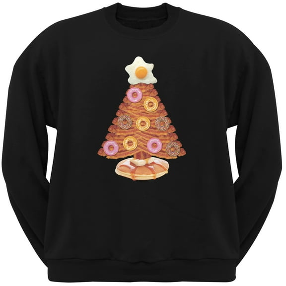 Breakfast Bacon And Eggs Christmas Tree Black Adult Crew Neck Sweatshirt
