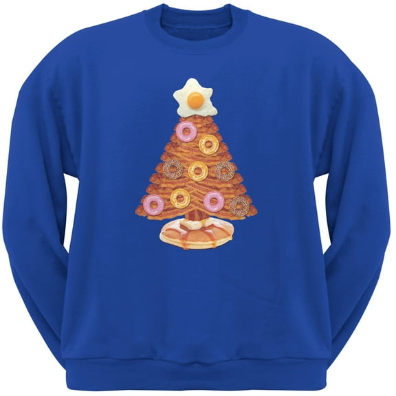 Breakfast Bacon And Eggs Christmas Tree Blue Adult Crew Neck Sweatshirt