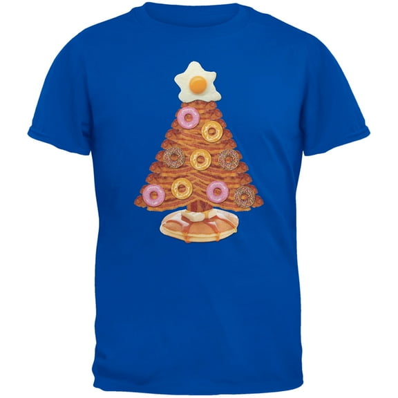 Breakfast Bacon And Eggs Christmas Tree Blue Youth T-Shirt - Youth Medium