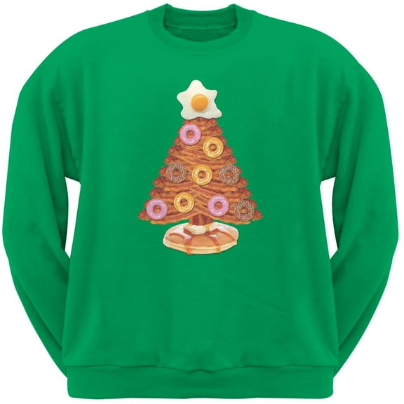 Breakfast Bacon And Eggs Christmas Tree Green Adult Crew Neck Sweatshirt