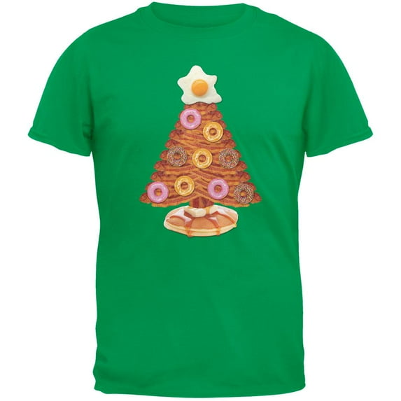 Breakfast Bacon And Eggs Christmas Tree Green Adult T-Shirt - 2X-Large