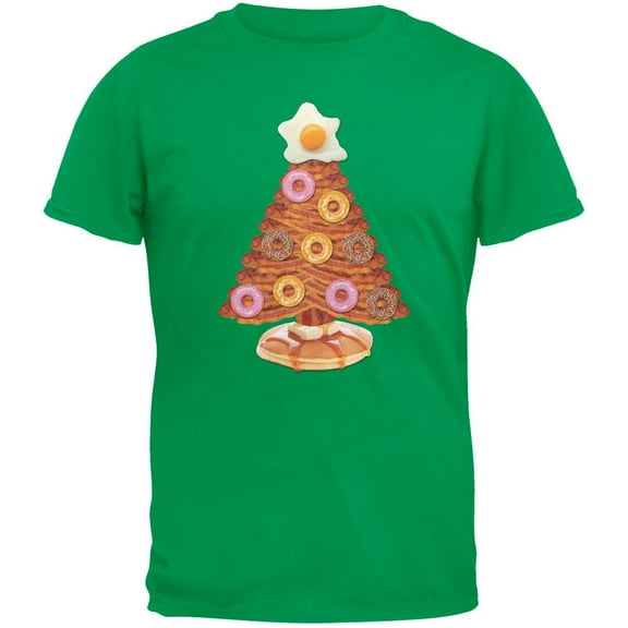 Breakfast Bacon And Eggs Christmas Tree Green Adult T-Shirt - Medium