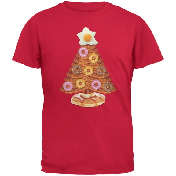 Breakfast Bacon And Eggs Christmas Tree Red Youth T-Shirt - Youth Medium