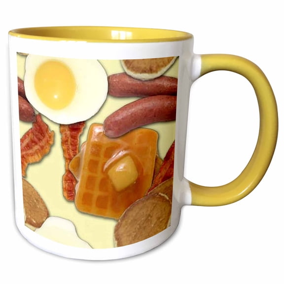3drose, Breakfast Bacon Eggs Waffles Background, 11oz Two-tone Yellow Mug