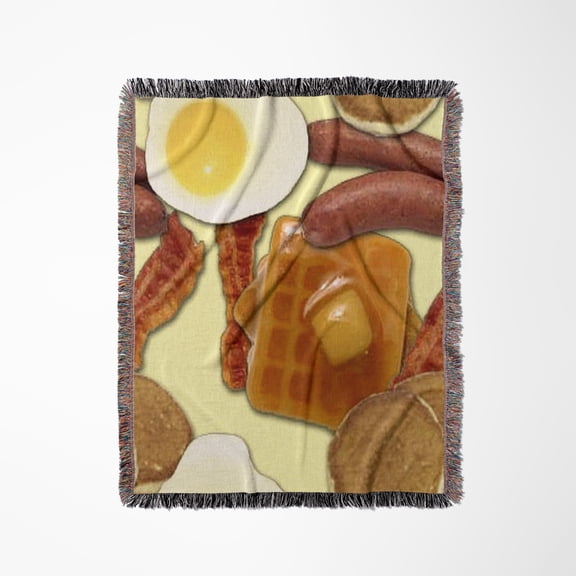 Breakfast Bacon Eggs Waffles Background , Woven Blanket