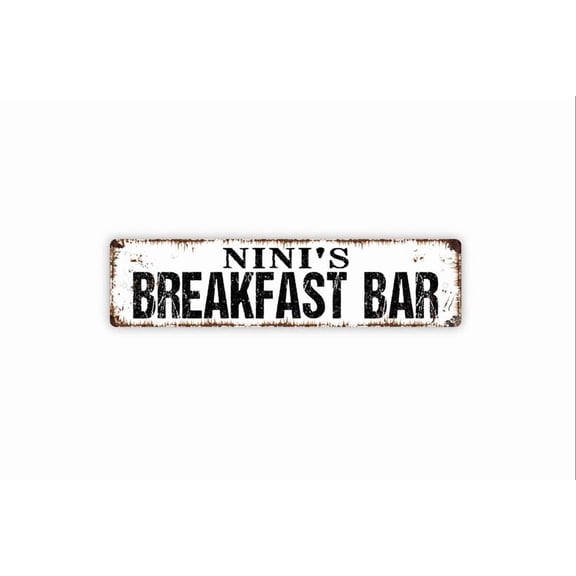 Breakfast Bar Sign - Kitchen Pantry Custom Rustic Street Metal Aluminum Sign or Door Name Plate Plaque - Size: 16 x 4 Inches