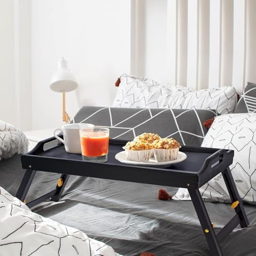 2-Pack Adjustable Height Bamboo Bed Trays - Foldable Lap Desks For Eating In Bed Or Sofa
