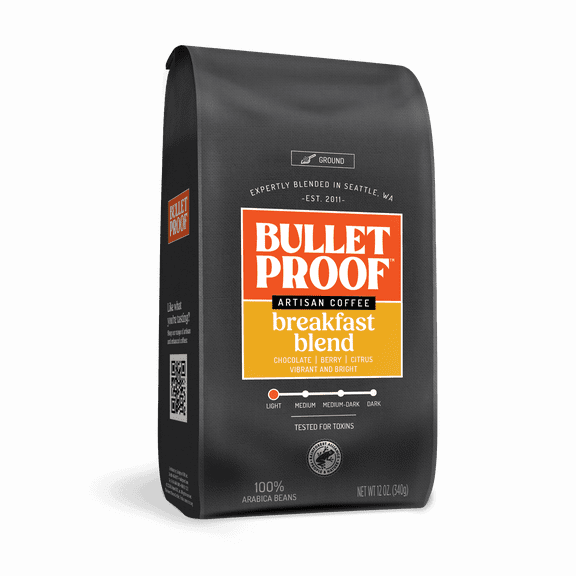 Bulletproof Breakfast Blend Light Roast Ground Coffee, 12 Ounces, Clean Coffee Tested for Toxins