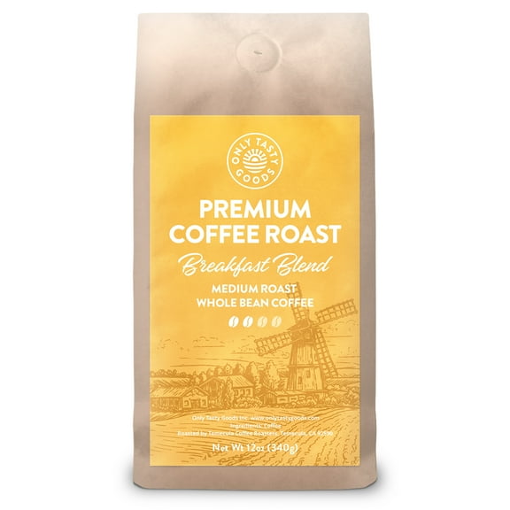 Breakfast Blend Medium Roast Whole Bean Coffee, Speciality, Fresh Roasted, 12 oz.