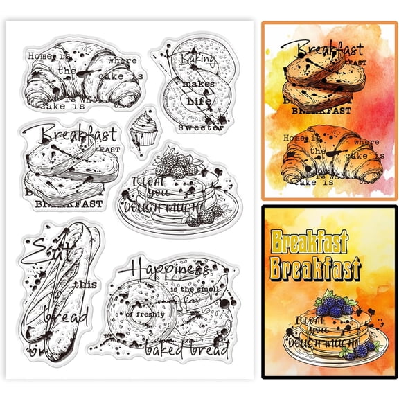 Breakfast Bread Clear Stamps Bread Greetings Silicone Clear Stamp Muffin Cake Transparent Stamps