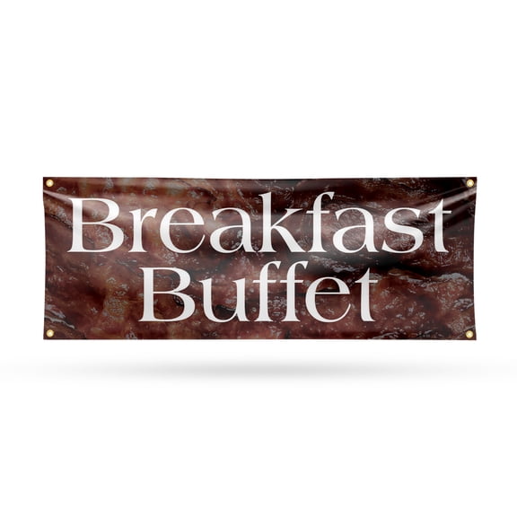 Breakfast Buffet Banner Sign 18 Inch x 48 Inch | 13 oz Vinyl with Metal Grommets | Heavy-Duty Single-Sided Outdoor Durable Printed High-Quality Weatherproof | Made in the USA