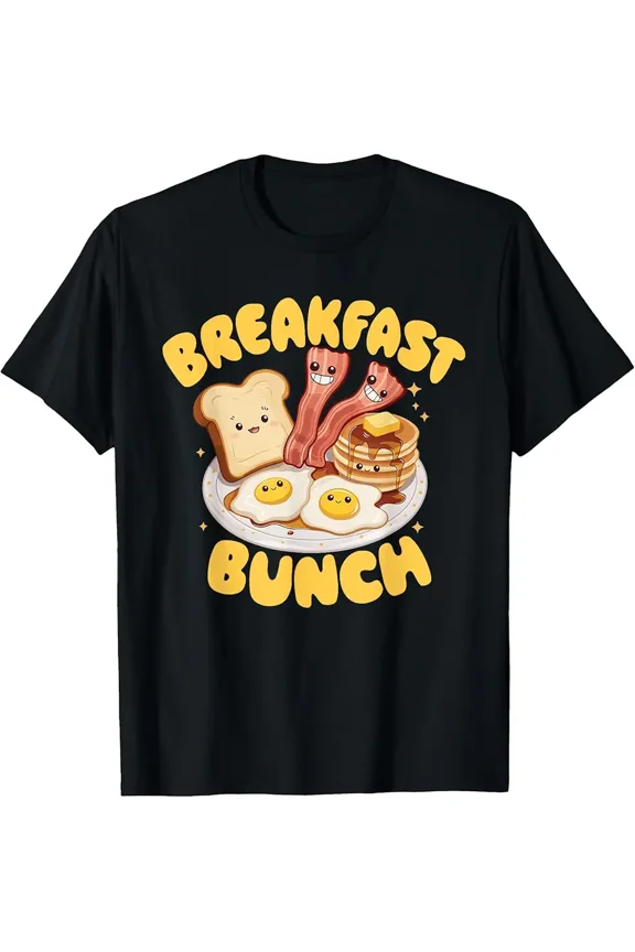 Breakfast Bunch Pancake Bacon Eggs Cute Kawaii Morning Fun Unisex T-Shirt, up to size 5XL