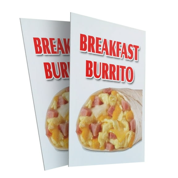 Breakfast Burrito (2-PACK) 24" x 36" Plastic Signs | Sign Insert 4mm Corrugated Plastic Signs Storefront Window Poster