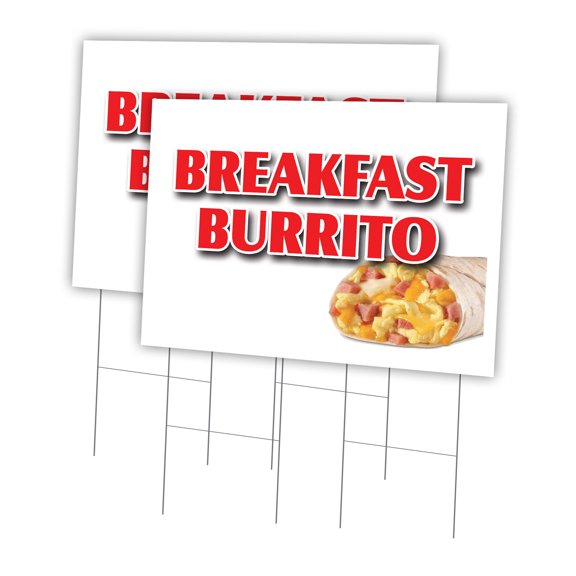 Breakfast Burrito 2 Pack Of 24" x 36" Yard Sign & Stake | Advertise Your Business | Stake Included Image On Both Sides | Made in The USA