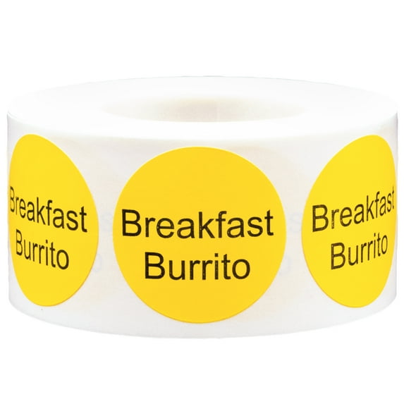 Breakfast Burrito Deli Grocery Store Food Yellow Labels | 1" Round - 500 Pack