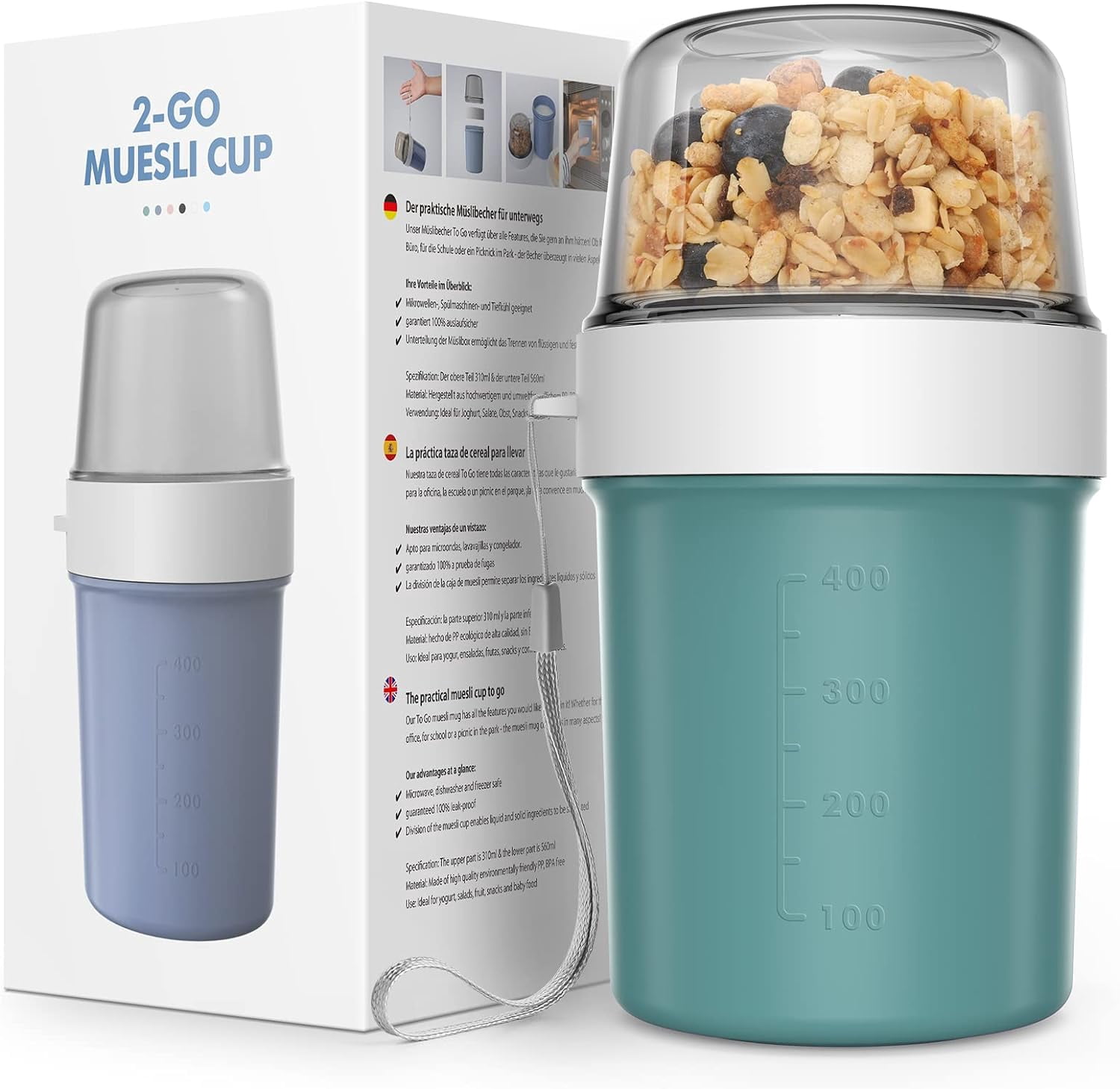 Parfait Storage Containers Breakfast Cereal Cup 2 in 1 To-go Yogurt Pot Leakproof Overnight Oats ...