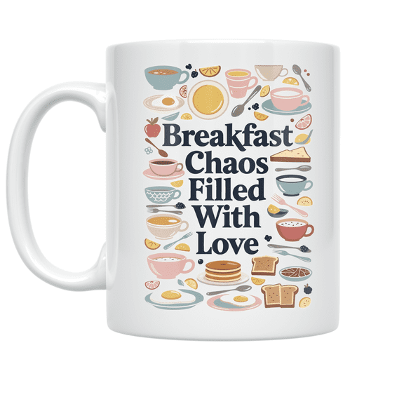Breakfast Chaos Filled With Love - Family Kitchen Enthusiast - 11 oz Ceramic Coffee Mug