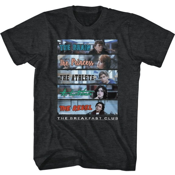 Breakfast Club Character Rectangles Black Heather Adult T-Shirt 2Xl