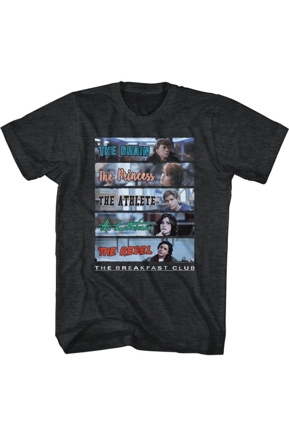 Breakfast Club Character Rectangles Black Heather Adult T-Shirt 2Xl