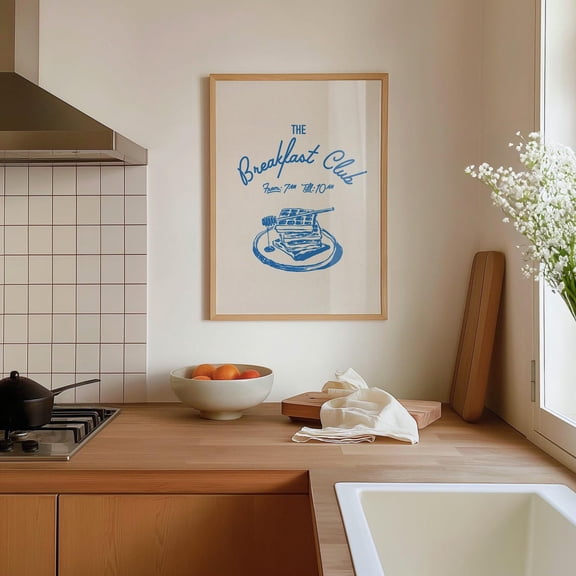 Breakfast Club Poster Blue Kitchen Wall Art Waffle Food Print, Stretched Canvas 16x20in
