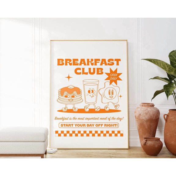 Breakfast Club Print Retro Diner For Kitchen Retro Food Cute Cartoon Kitchen Wall Art Retro Characters Print