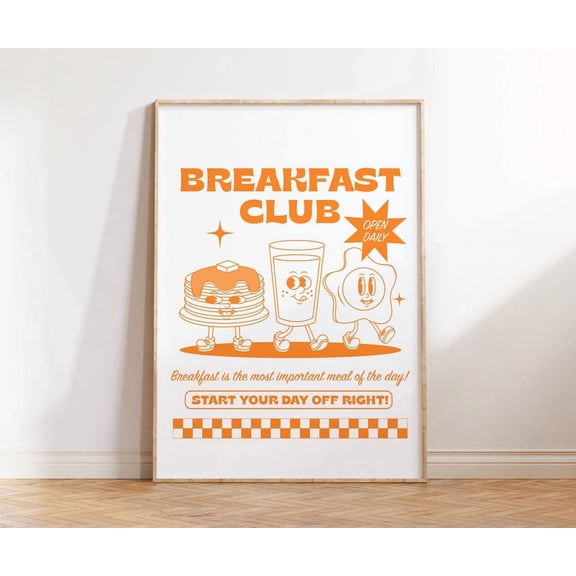 Breakfast Club Print, Retro Kitchen Art, Retro Food Poster, Cute Cartoon Poster, Kitchen Wall Art, Retro Characters Print, Food Print