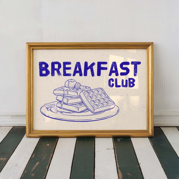Breakfast Club Retro Waffle Sketch Kitchen Elegant Decorative Design Statement Accent Wall Art