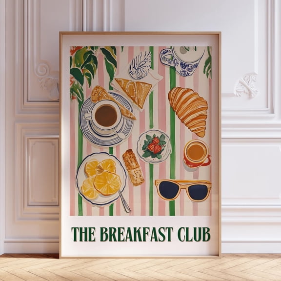 Breakfast Club Wall Art Print, Modern Trending Kitchen Poster, Pink Green Dining Room Artwork, Wall Art UNFRAMED PAPER POSTER, Home Decor, Vintage Gift, Living Room Dercor