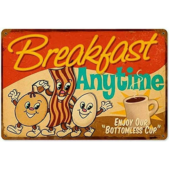 Breakfast Coffee Diner Aluminum Sign Kitchen Metal Wall Decor Outdoor Indoor Wall Panel Retro Vintage Mural Pos Size: 12 x 8 Inches