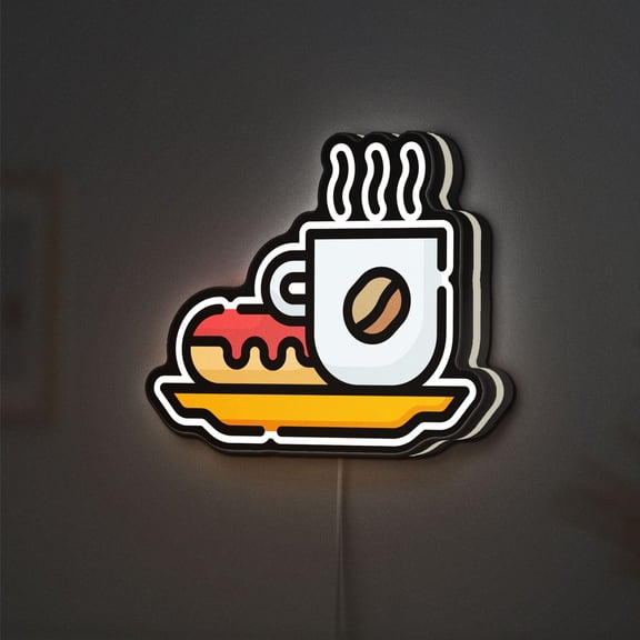 Breakfast Coffee and Bread 3D Novelty Light Box, Morning Meal Lamp Decor for Kitchen, Cafe and Cozy Home Dining Spaces (Height 12 inch, 30cm)