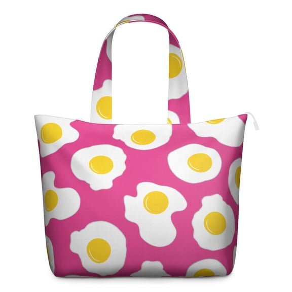 Breakfast Cooking Themed Travel Tote Bag with Fried Egg Foodie Prints Multipurpose Weekender Bag with Adjustable Strap, Lightweight for Business Leisure