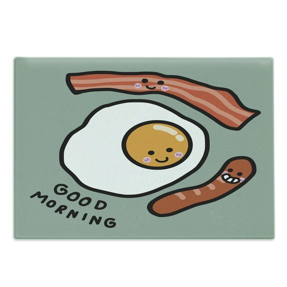 Breakfast Cutting Board, Morning Message Egg Bacon Sausages, Decorative Tempered Glass Cutting and Serving Board, in 3 Sizes, by Ambesonne