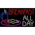 thumbnail image 1 of Breakfast All Day Logo LED Neon Sign 13 x 24 - inches, Clear Edge Cut Acrylic Backing, with Dimmer - Bright and Premium built indoor LED Neon Sign for restaurant window and interior decor., 1 of 7