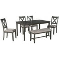 thumbnail image 1 of Breakfast Dining Table Sets, 6 Piece Wood Breakfast Table with 4 Piece Upholstered Dining Chairs and Bench, Dinette Set with Thick Legs & Distressed Finish Frame, for Apartment Breakfast Nook, S6408, 1 of 9