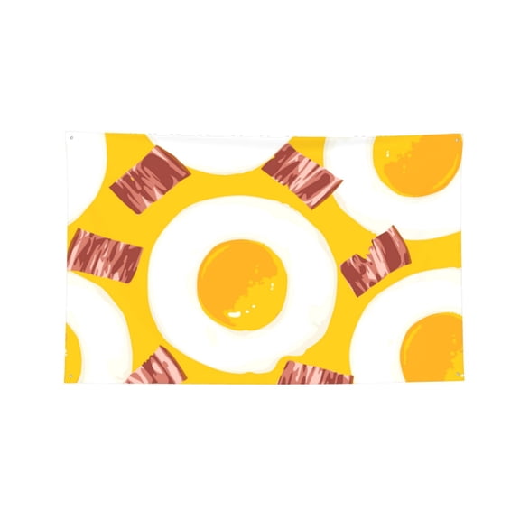 Breakfast Eggs Bacon Cute Four Hole Decorated Banner Flag for Garden Yard Home Decoration Indoor Outdoor 2x3 Ft