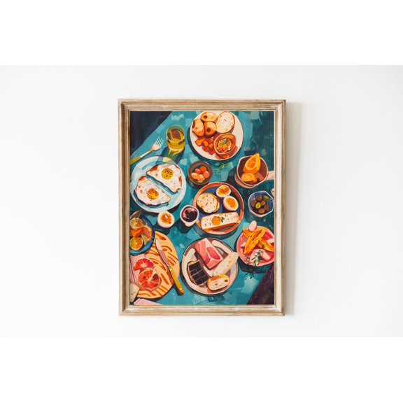 Breakfast Flatlay Colorful Foodie Kitchen Home Wall Decor, Unframed Paper Poster 8x10in