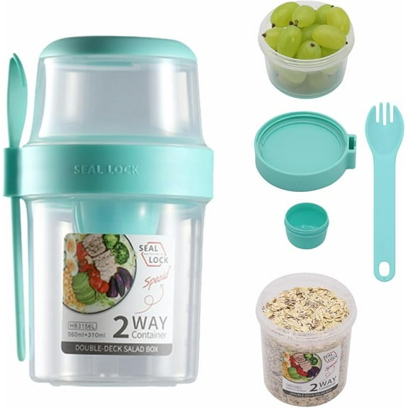 Breakfast On The Go Cups, Salad Cup To Go, Take And Go Yogurt Cereal Overnight Oats Snack Parfait Containers & Salad Dressing Holder With Fork For Lunch, Fruit & Vegetable Jar