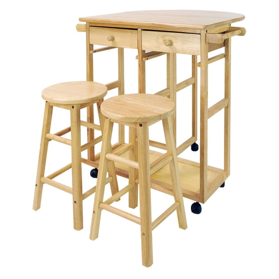 Breakfast Kitchen Cart with Drop-Leaf Table-Natural