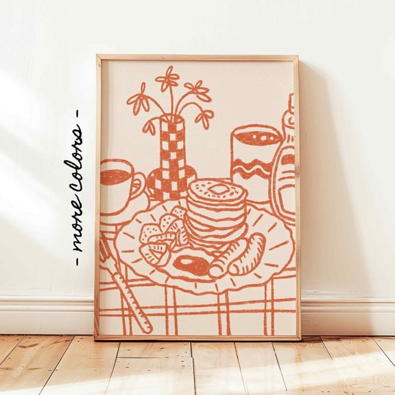 Breakfast Kitchen Orange Bar Retro 70S Dining Room Wall Decor Design1 Unframed Paper Print