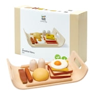 PlanToys  Wooden Play Food Breakfast Set for Kids | Pretend Cooking & Role-Play Toy with Bread, Egg, Sausage & More | Eco-Friendly Kitchen Toy for Imaginative Play & Fine Motor Skills