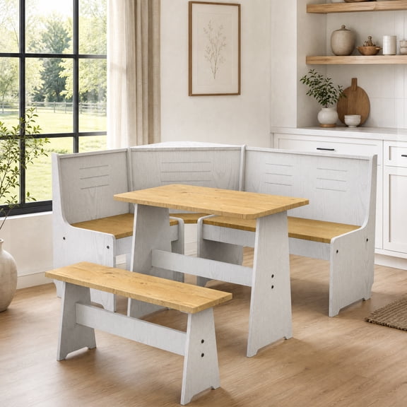 Breakfast Nook Corner Dining Set with Hidden Storage Bench for Small Spaces